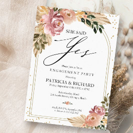 Chic Neutral Colors Boho Floral Engagement Party Einladung