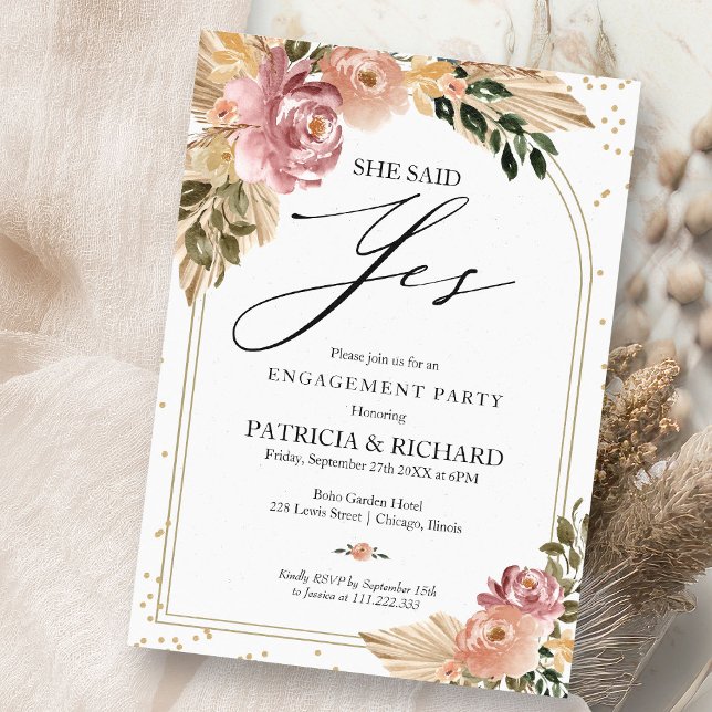 Chic Neutral Colors Boho Floral Engagement Party Einladung (Von Creator hochgeladen)