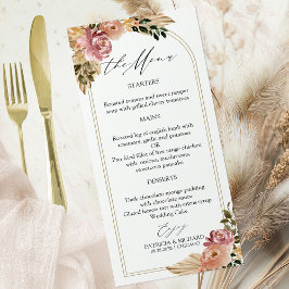 Chic Neutral Colors Boho Floral Wedding Menu Cards Menükarte