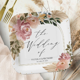 Chic Neutral Colors Boho Floral Wedding Pappteller