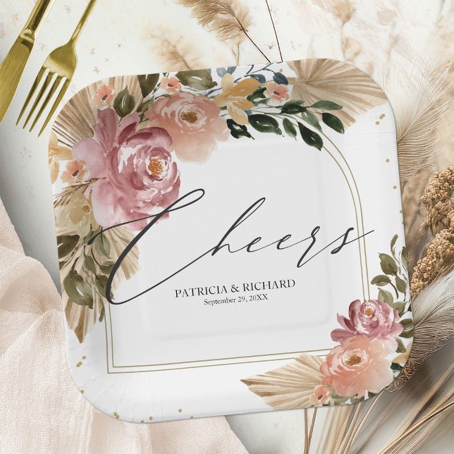 Chic Neutral Colors Boho Floral Wedding Pappteller (Von Creator hochgeladen)