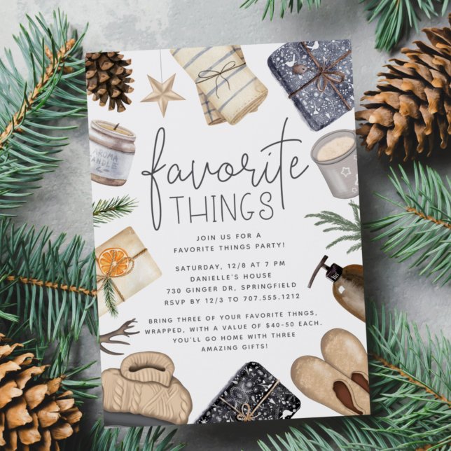 Chic Neutral Holiday Favorite Things Party Einladung (Von Creator hochgeladen)