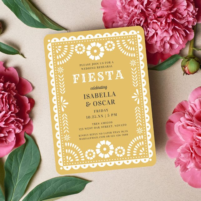 Chic Neutral Papel Picado Hochzeit Probe Abendesse Einladung (Von Creator hochgeladen)