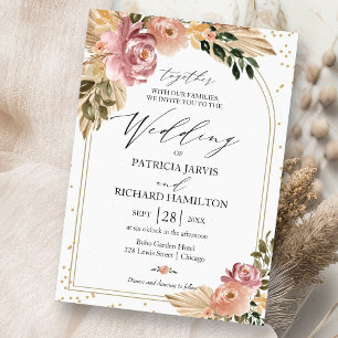 Chic Neutrale Farben Boho Florale Hochzeit Einladung
