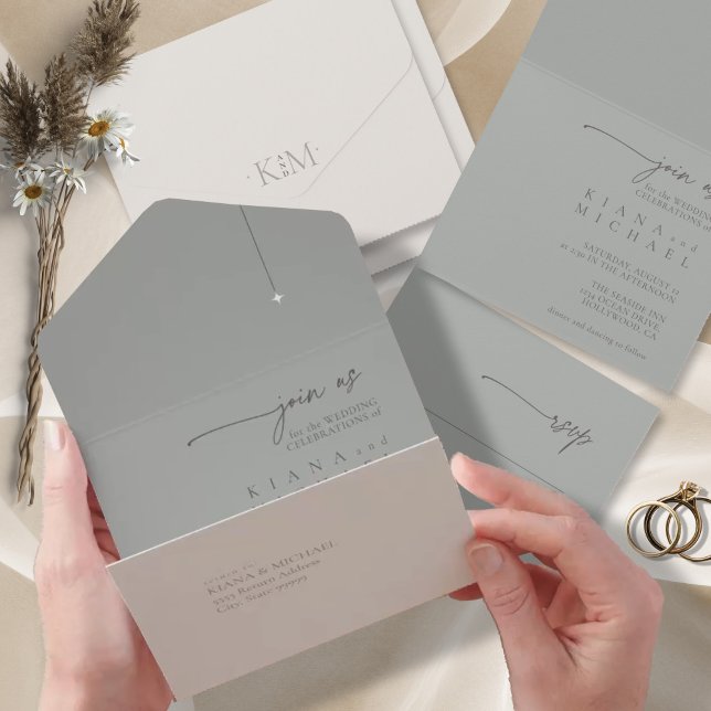 Chic Neutrals Wedding Bone/Sage Gray ID1020 All In One Einladung (Von Creator hochgeladen)