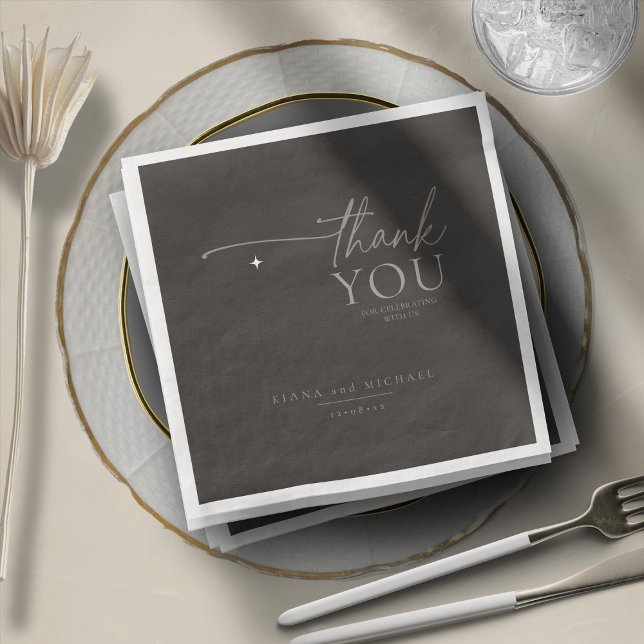 Chic Neutrals Wedding Danke Charcoal ID1020 Serviette (Von Creator hochgeladen)