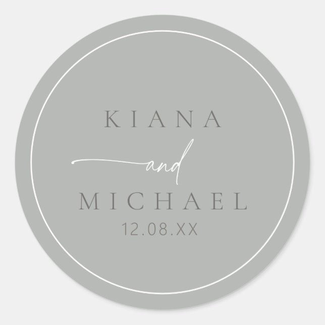 Chic Neutrals Wedding Sage Gray ID1020 Runder Aufkleber (Vorderseite)
