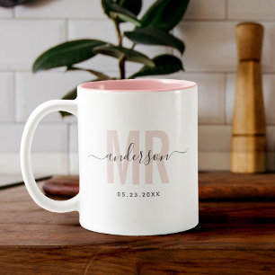 Chic New MR Individuelle Name Wedding Date Blush Zweifarbige Tasse