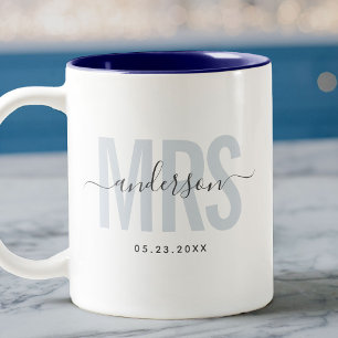 Chic New MRS Individuelle Name Wedding Date Blue Zweifarbige Tasse