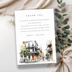 Chic New Orleans Louisiana Watercolor Wedding Dankeskarte