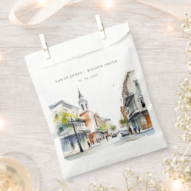 Chic New Orleans Louisiana Watercolor Wedding Geschenktütchen (Ausgeschnitten)