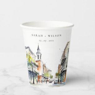 Chic New Orleans Louisiana Watercolor Wedding Pappbecher
