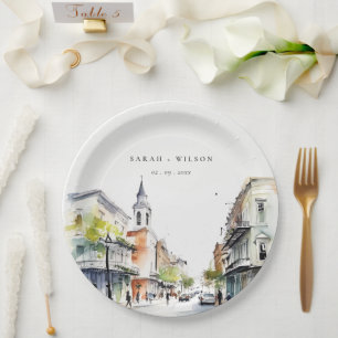 Chic New Orleans Louisiana Watercolor Wedding Pappteller