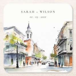 Chic New Orleans Louisiana Watercolor Wedding Rechteckiger Pappuntersetzer