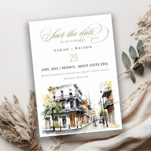 Chic New Orleans Louisiana Watercolor Wedding Save The Date