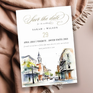 Chic New Orleans Louisiana Watercolor Wedding Save The Date