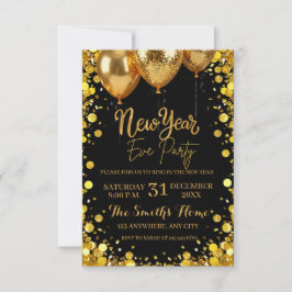 Chic New Year' Eve Party Gold Glitter Black Einladung