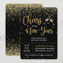 Chic New Year's Eve Party Black Gold Glitzer Invit