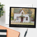 Chic New Zuhause Address Custom House Foto Black Postkarte<br><div class="desc">Passen Sie Ihre Adressenpostkarten mit einem benutzerdefinierten Foto Ihrer neuen Zuhause an. Unsere Familie ist in ein neues Haus umgezogen. Einfache,  minimalistische bewegende Ankündigung in schwarz mit weißer Typografie zu senden an Ihre Freunde und Familie.</div>