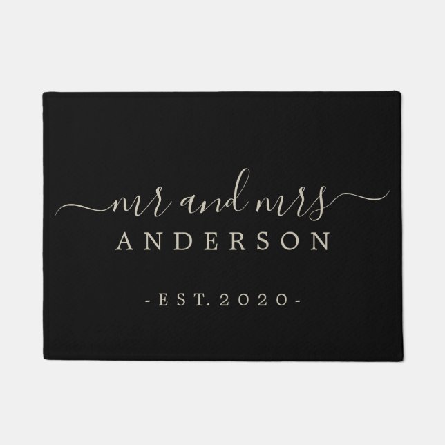 Chic Newlywed Mr. Black Gray Family Monogram Fußmatte (Vorderseite)