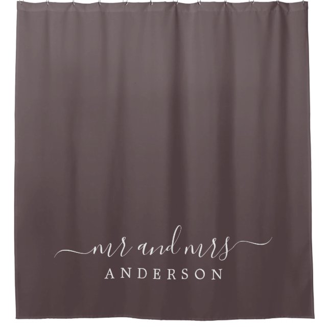 Chic Newlywed Mr. Dark Burgundy Monogram Duschvorhang (Vorderseite)