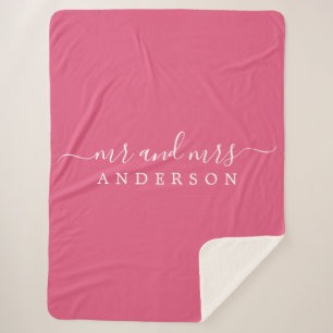 Chic Newlywed Mr. Hot Pink Monogram Sherpadecke