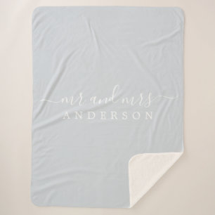 Chic Newlywed Mr. Ice Blue Monogram Sherpadecke