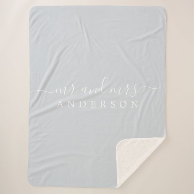 Chic Newlywed Mr. Ice Blue Monogram Sherpadecke (Vorderseite)