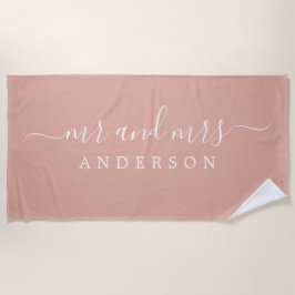 Chic Newlywed Mr. Monogram Dusty Pink Strandtuch