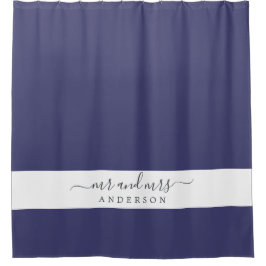 Chic Newlywed Mr. Navy Blue Monogram Duschvorhang