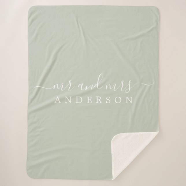 Chic Newlywed Mr. Pastel Green Monogram Sherpadecke (Vorderseite)