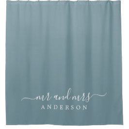 Chic Newlywed Mr. Stone Blue Monogram Duschvorhang