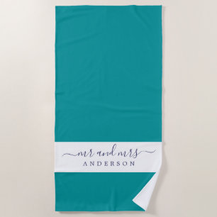 Chic Newlywed Viridian Green Mit Monogramm Strandtuch