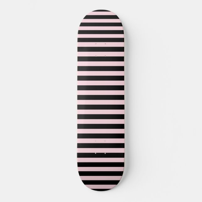 Chic Niedlich Light Pink und Black Stripes Skateboard (Vorderseite)
