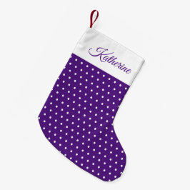 Chic Niedlich Name Dark Lila und White Polka Dot Kleiner Weihnachtsstrumpf