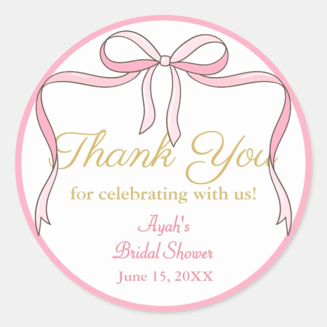 Chic Niedlich Pink Bow Gastgeschenk Runder Aufkleber (Vorderseite)