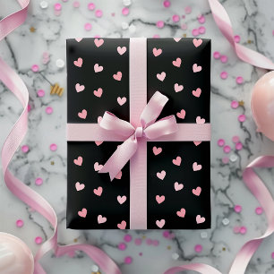 Chic Niedlich Pink Hearts Black Romantic Geschenkpapier