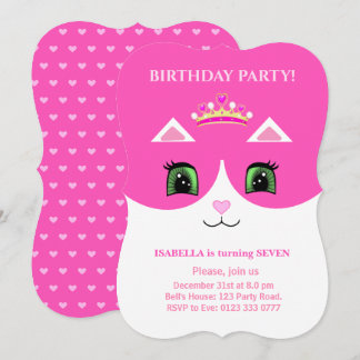 Chic Niedlich Pink White Tuxedo Katze Einladung