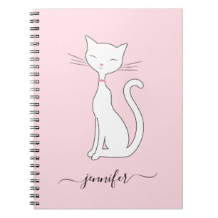 Chic Niedlich White Cat Personalisiert Name Light  Notizblock