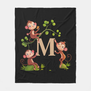 Chic Niedliche Affen, Golden Monogram auf Black Fleecedecke