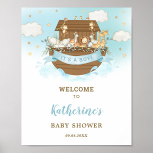 Chic Noahs Ark Boy Baby Dusche Willkommen Poster