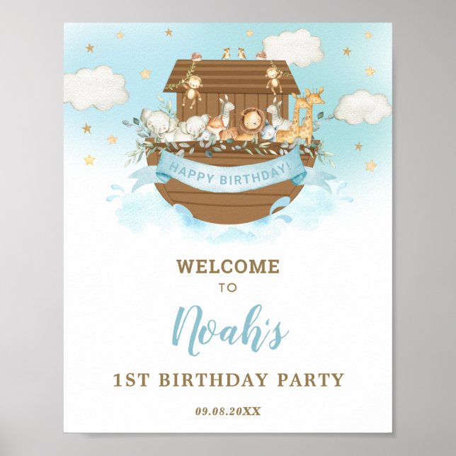 Chic Noahs Ark Boy Birthday Party Willkommen Poster (Vorne)