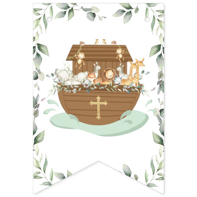 Chic Noahs Ark Greenery Taufe Christening Wimpelkette (Erste Fahne)