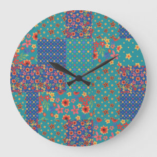 Chic Nostalgic Imitate Patchwork Round Wall Clock Große Wanduhr