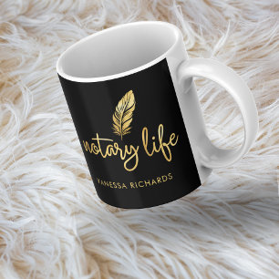 Chic Notary Life Black Gold Feather Modern Script Kaffeetasse