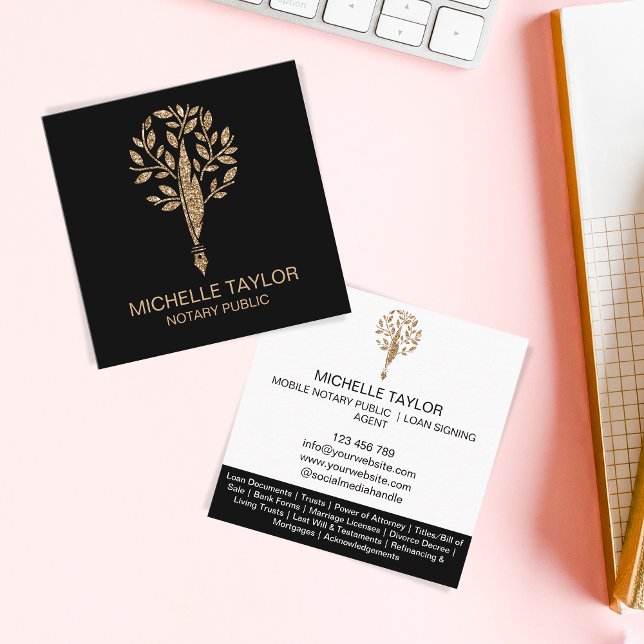 Chic Notary Loan Signing Agent Content Writer Copy Quadratische Visitenkarte (Von Creator hochgeladen)
