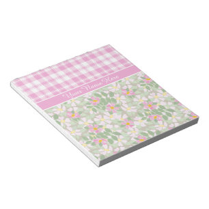 Chic Notepad oder Jotter: rosa Dogroses und Karier Notizblock