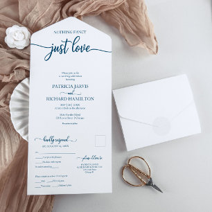 Chic Ocean Blue Calligraphy Lässig Wedding All In One Einladung