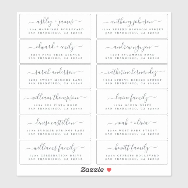 Chic Off-Black Script Wedding Guest Address Labels (Blatt)