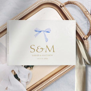 Chic Off White   Blue Ribbon Wedding Welcome Gästebuch